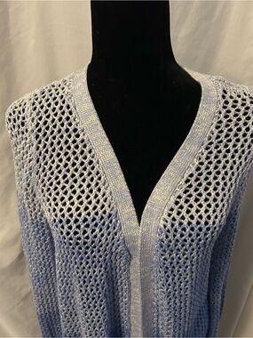 Light Blue Open Knit Long Cardigan Sweater Or Beach Cover